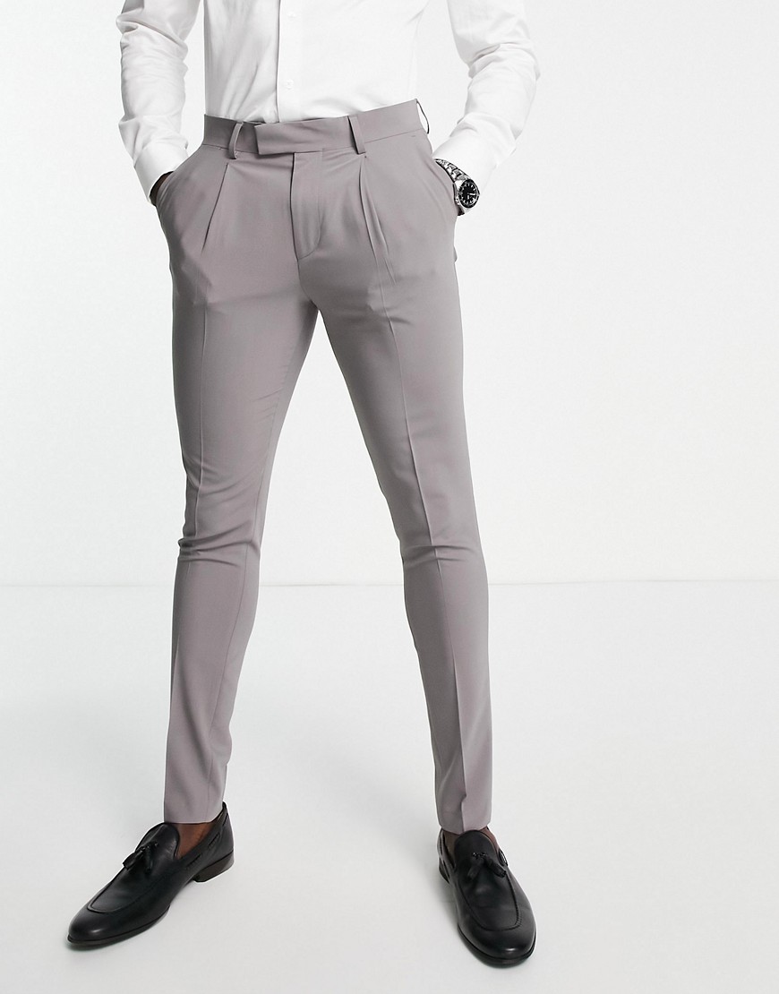 Noak 'Tower Hill' super skinny suit pants in gray worsted wool blend with stretch