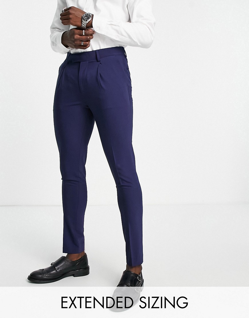 'Tower Hill' super skinny suit pants in mid blue worsted wool blend with stretch
