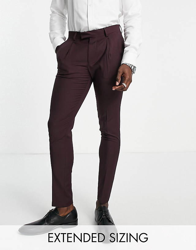Noak - 'tower hill' super skinny suit trousers in burgundy worsted wool blend with stretch