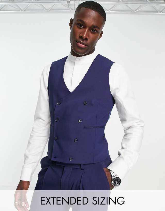 Noak 'Tower Hill' super skinny suit vest in mid blue worsted wool blend with stretch