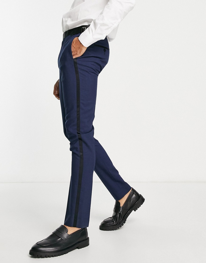 Noak 'verona' Skinny Tuxedo Suit Pants With Satin Side Stripe In Navy