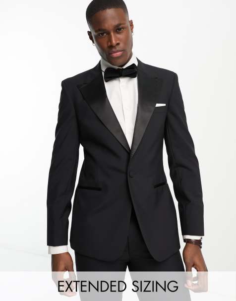 Noak 'Verona' wool-rich skinny tuxedo suit jacket in black - view 1