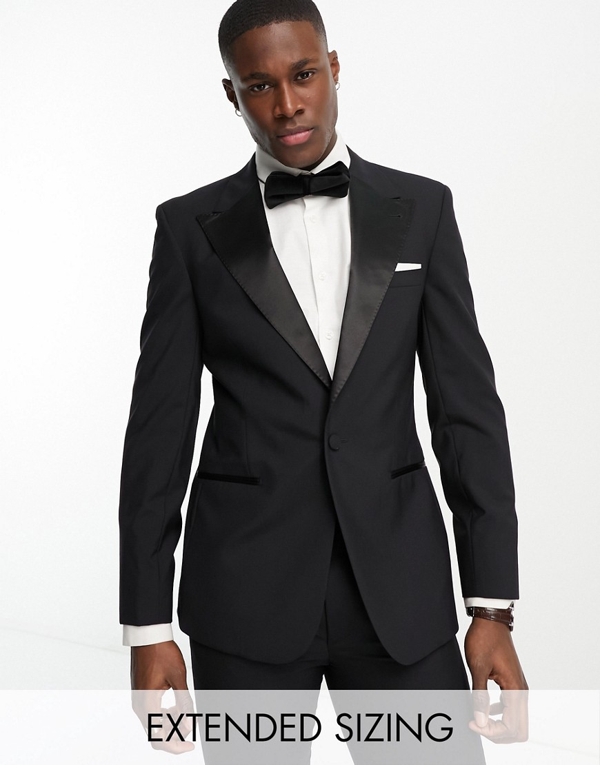 'Verona' wool-rich skinny tuxedo suit jacket in black