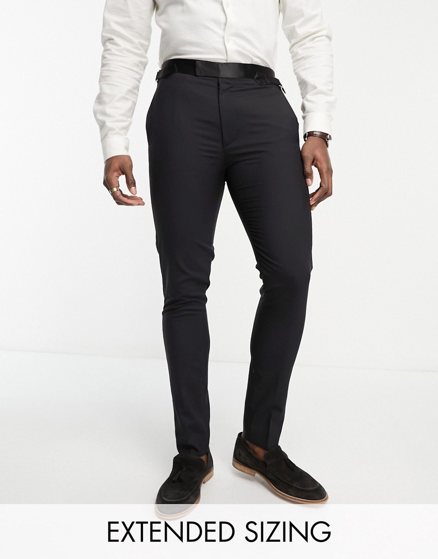 Noak 'Verona' wool-rich skinny tuxedo suit trousers with satin side stripe in black