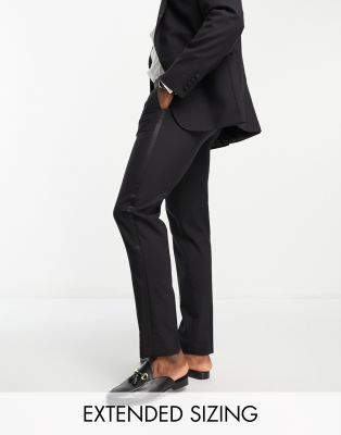 Noak 'verona' Wool-rich Slim Tuxedo Suit Pants With Satin Side Stripe In Black