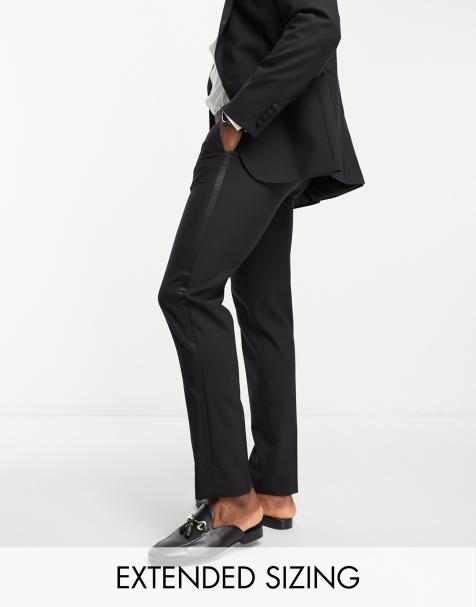 Noak 'Verona' wool-rich slim tuxedo suit pants with satin side stripe in black - view 1