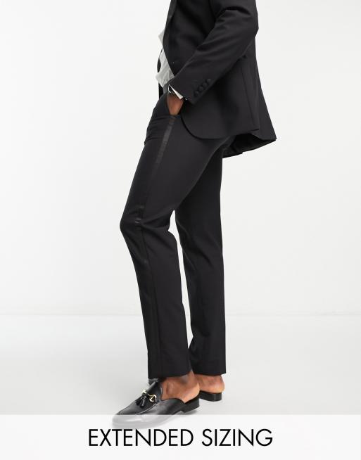 Dobell Black Slim-Fit Tuxedo Pants with Satin Side Stripe