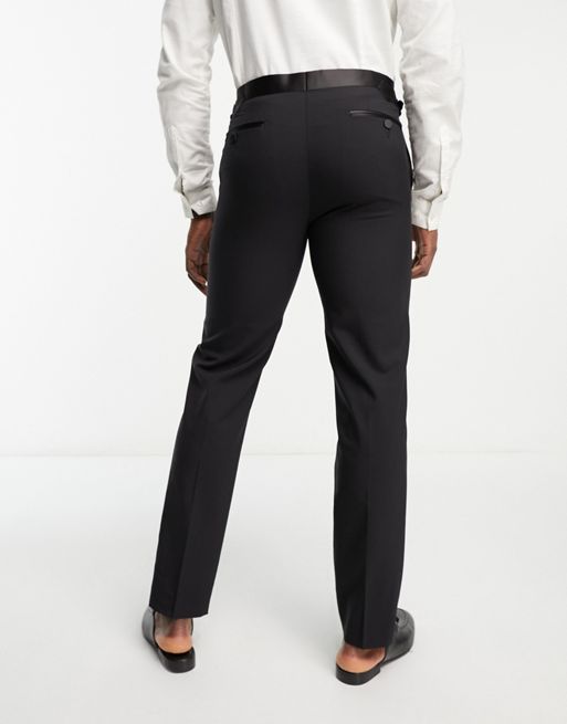 Premium Slim Fit Black Pure wool flat-front Dress Trousers