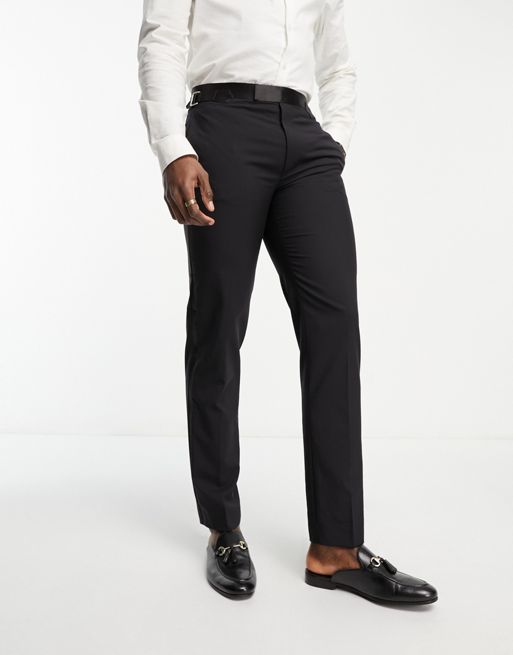 Black Men Pants with Side Satin Stripe One Piece Official Slim Fit Formal  Male Trousers Fashion Clothes for Wedding Evening