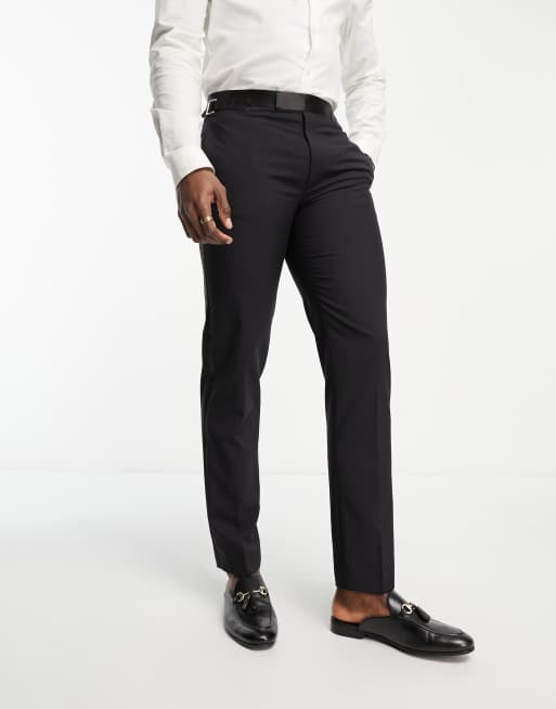 Noak 'Verona' wool-rich slim tuxedo suit pants with satin