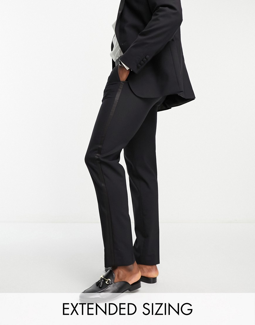 Noak ’Verona’ wool-rich slim tuxedo suit trousers with satin side stripe in black
