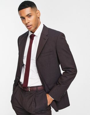 Noak premium wool-rich skinny suit jacket in plum - ASOS Price Checker