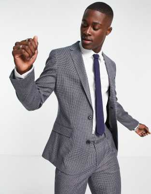 Noak skinny suit jacket in grey puppytooth check virgin wool blend with stretch - ASOS Price Checker