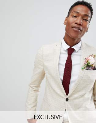 Noak - Enge, karierte Hochzeitsanzugsjacke - Cremeweiß