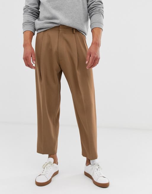 Noak wide leg suit pants in camel | ASOS