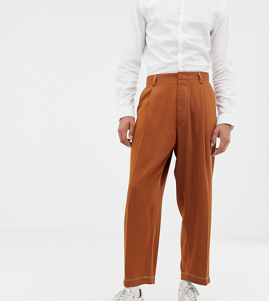 Noak wide - Pantaloni eleganti con pieghe e fondo ampio color cammello-Marrone