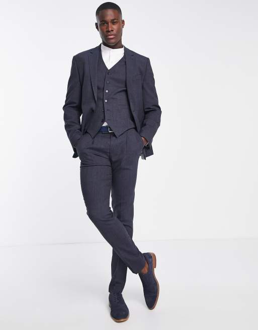 Slim-Fit Navy Worsted Wool Trousers