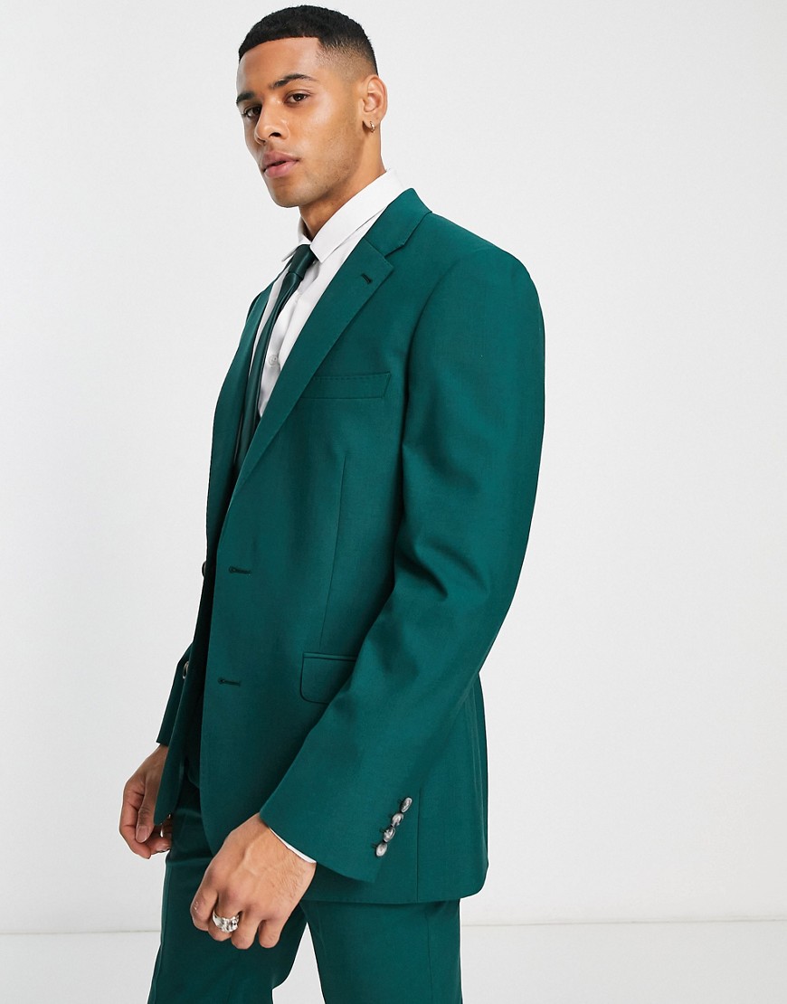 Noak Wool-rich Skinny Suit Jacket In Forest Green