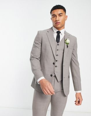 Noak wool-rich skinny suit jacket in stone prince of wales check - ASOS Price Checker