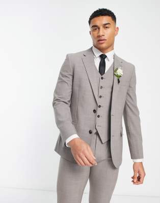 Noak wool-rich skinny suit jacket in stone prince of wales check - ASOS Price Checker