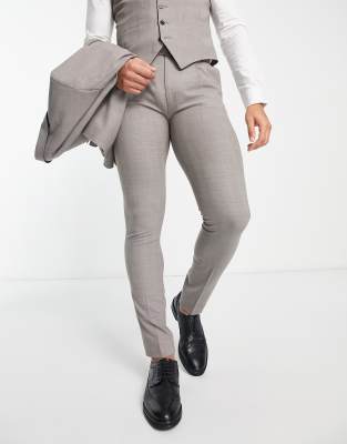 Noak wool-rich skinny suit trousers in stone - ASOS Price Checker