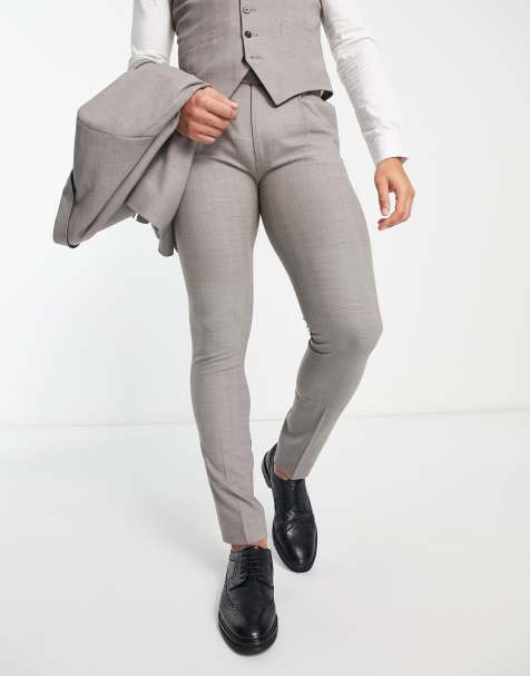 Noak wool-rich skinny suit pants in stone - view 1
