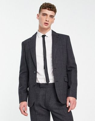 Noak wool-rich slim suit jacket in textured grey - ASOS Price Checker