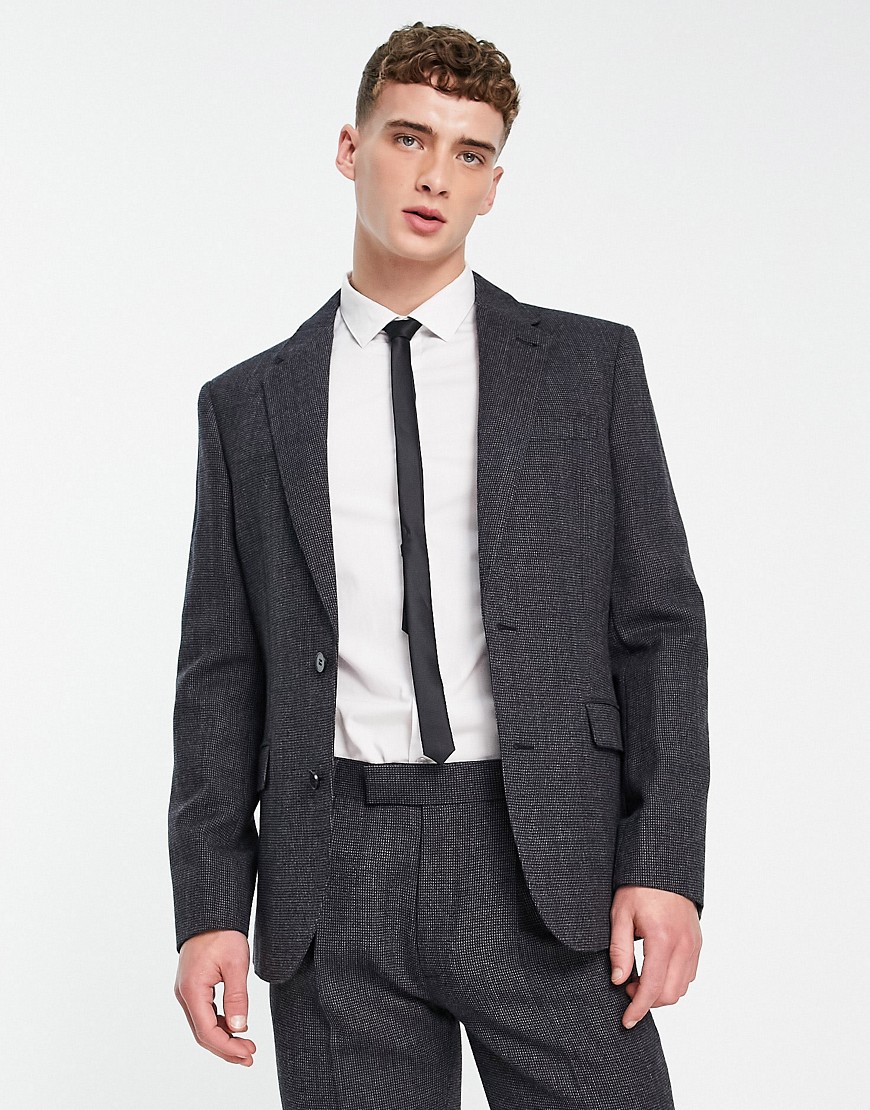 Noak wool-rich slim suit jacket in textured grey
