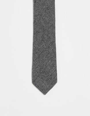 Noak wool slim tie in grey and black chevron weave - ASOS Price Checker