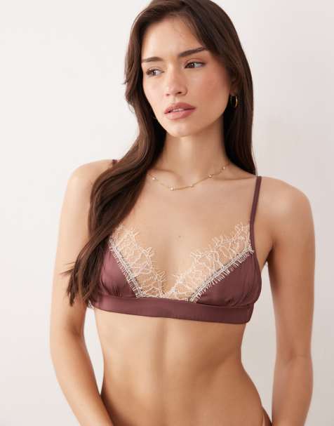 Noblesse Oblige - Luna - Brassière triangle en satin et dentelle - Prune cendré - view 1