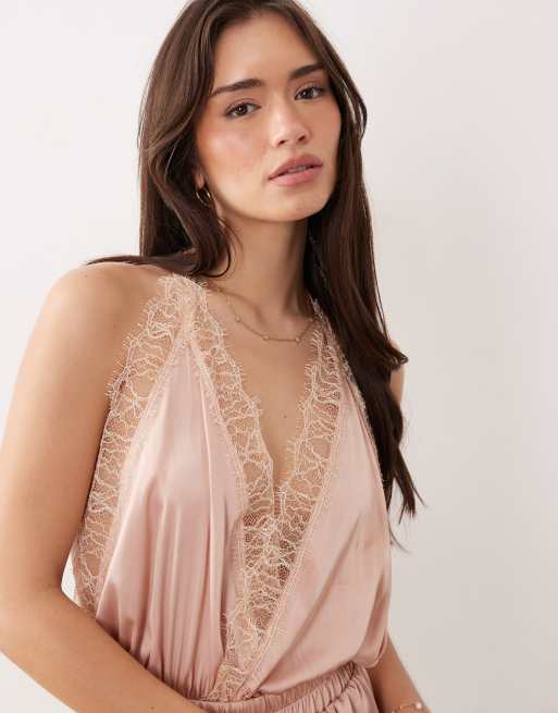 Noblesse Oblige Luna satin lace teddy in baby pink, 4 of 4