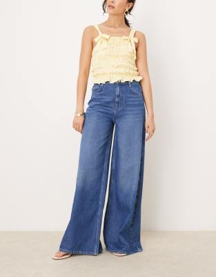 Nobody's Child 5 Pocket Denim Wide Leg Jeans In Mid Wash-blue