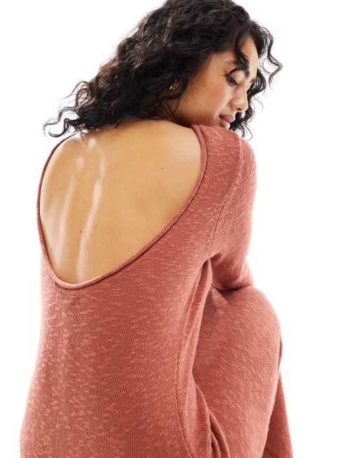 Nobody's Child A-line scoop back knit midi dress in brown | ASOS