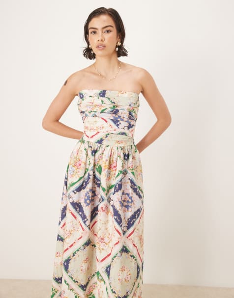 Nobody's Child abstract floral bandeau Felicity midi dress in boho scarf print - view 1
