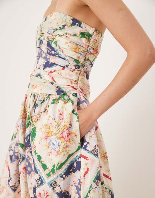 CHICGAL Women's Summer Dress - Strapless Boho Floral Sundress, Beach Cover  Up, Knee Length A-Line Dress Strapless Summer Dresses For Women
