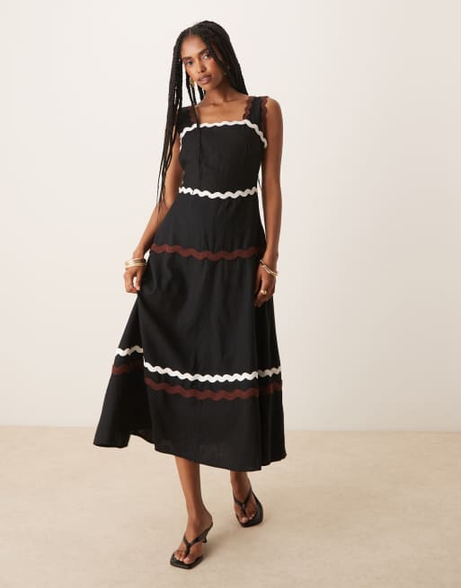 Nobody's Child Acacia rikrak midi dress with cut-out back in black, 2 of 4