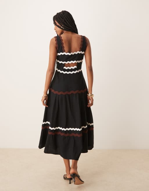 Nobody's Child Acacia rikrak midi dress with cut-out back in black, 3 of 4