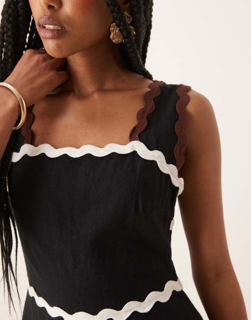 Nobody's Child Acacia rikrak midi dress with cut-out back in black, 4 of 4