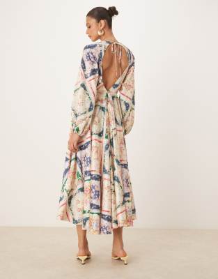 nobody's child ace open-back midaxi dress in boho scarf print