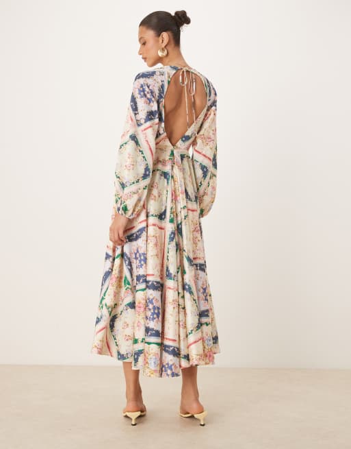 Nobody's Child Ace open-back midaxi dress in boho scarf print, 3 of 4