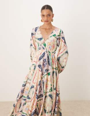 nobody's child ace open-back midaxi dress in boho scarf print