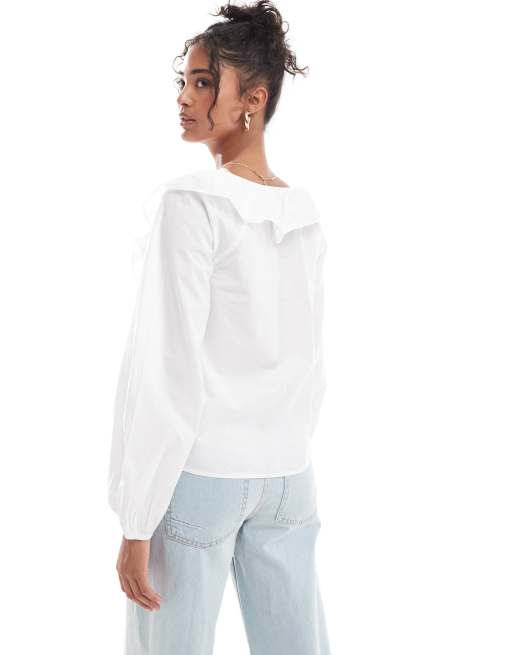 Nobody's Child - Ada - Blouse met ruches aan de kraag in wit, 3 van 4