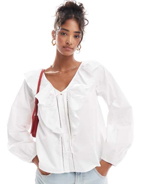 Nobody's Child Ada blouse with ruffle collar in white - view 1