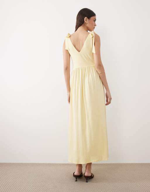 Nobody's Child - Addison - Vestito midi in viscosa giallo con scollo a V e fiocco, 3 di 4