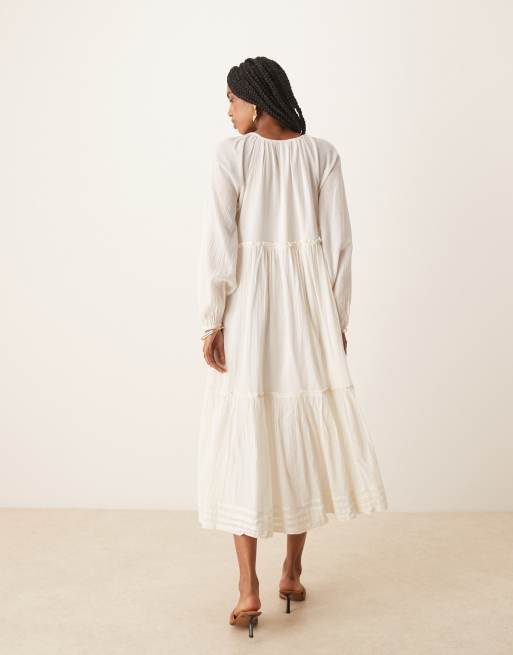 Nobody's Child Adley boho scoop neck midi dress in white, 3 of 4