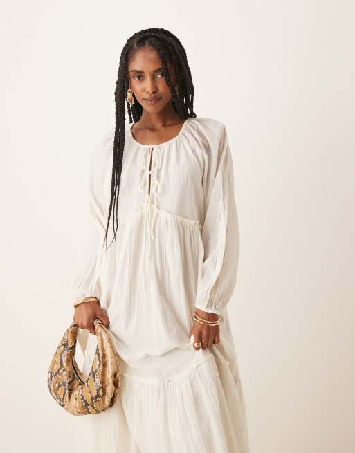 Nobody's Child Adley boho scoop neck midi dress in white, 4 of 4