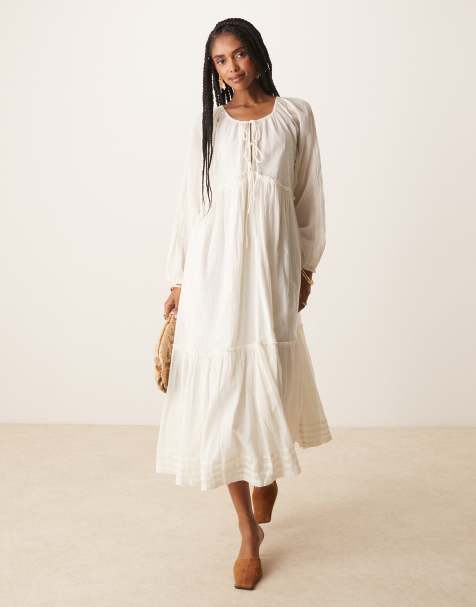 Nobody's Child - Adley - Midi bohojurk met lage ronde hals in wit - view 1