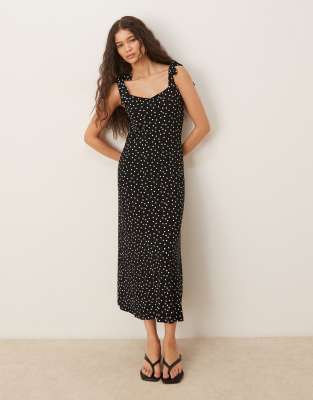 Nobody's Child Adrian tie shoulder midi dress in black and white spot - view 1