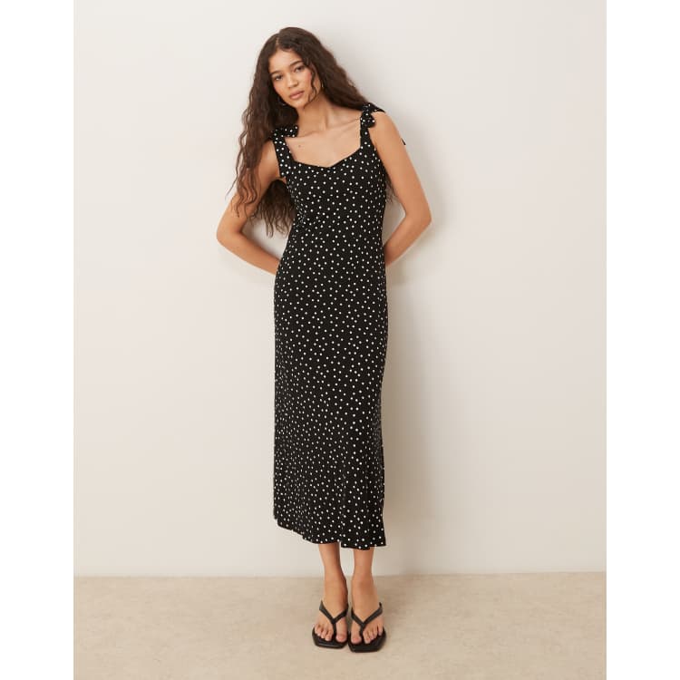 Nobody's Child Adrian tie shoulder midi dress in black and white