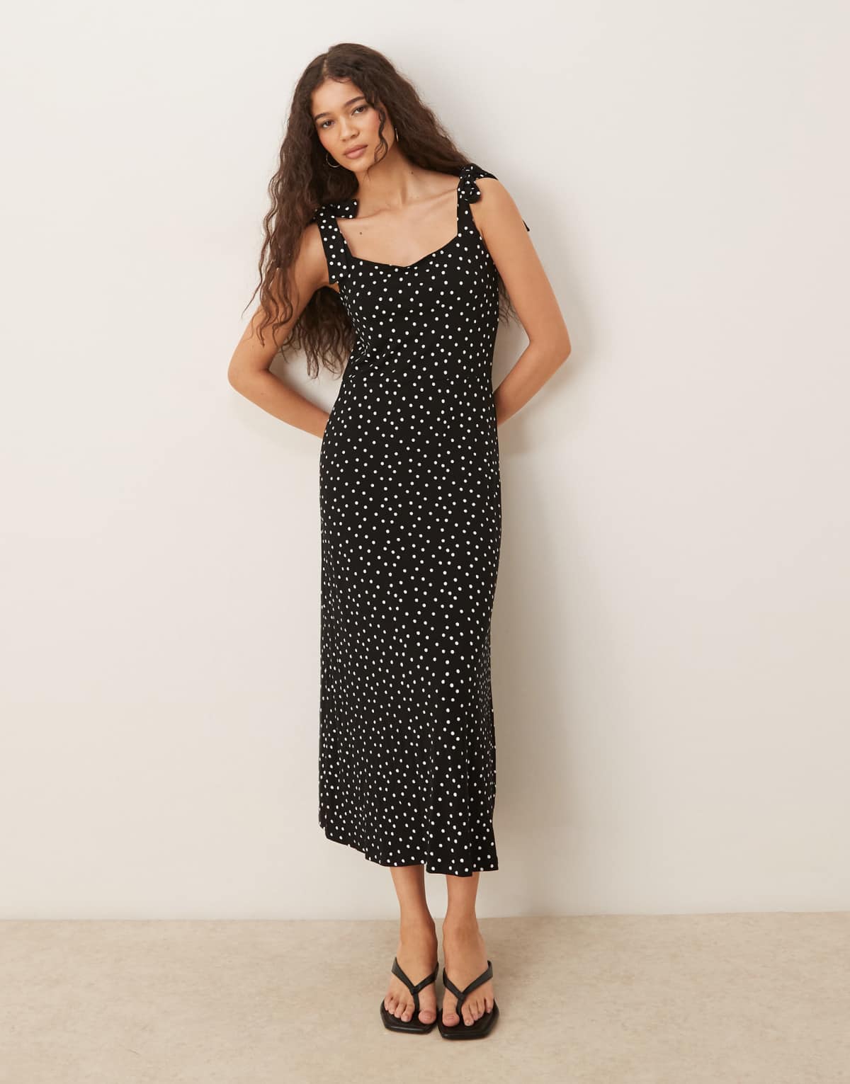 Nobody's Child Adrian tie shoulder midi dress in black and white spot